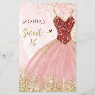 Papier Budget Red Gold Robe Sweet 16 Invitation