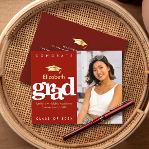 Papier Budget Red Photo Graduation Gold Casquette Invitat