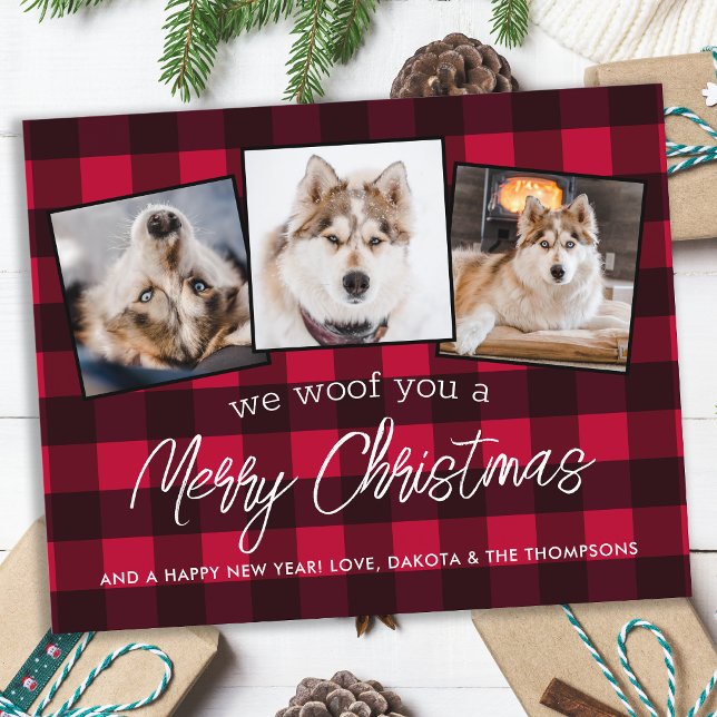 Papier Budget Red Plaid Custom Pet Chien Photo Noël (Créateur téléchargé)