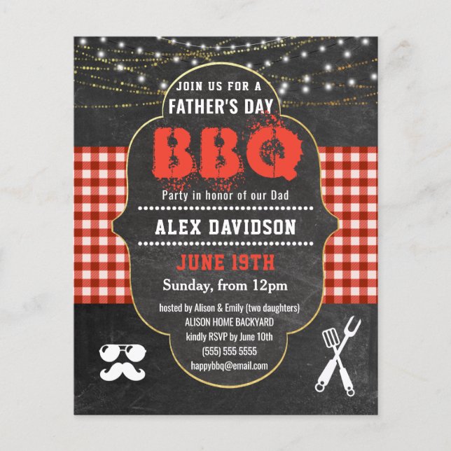 Papier BUDGET Red Plaid Fête des pères BBQ Party Invitati (Devant)
