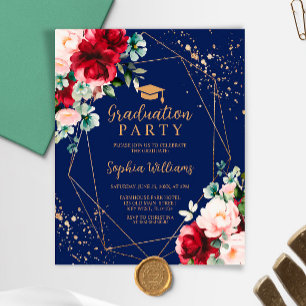 Papier Budget Red Rose & Gold Graduation Party Invitation