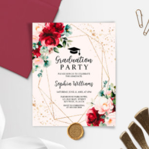 Papier Budget Red Rose & Gold Graduation Party Invitation