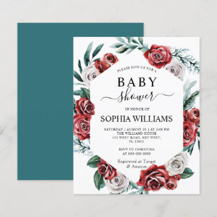 Papier Budget Red Rose & Green Baby shower Invitation