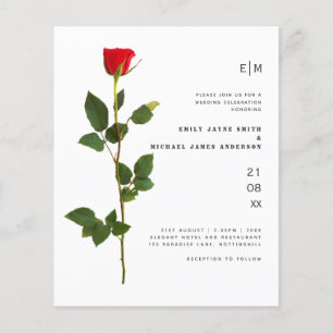 Papier Budget Red Rose Moderne Mariage simple Invitation