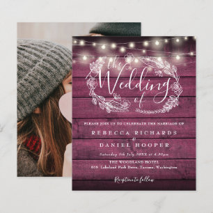 Papier Budget Red Rustic Lumières Photo Wedding Invitatio