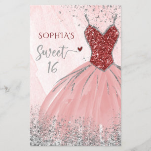 Papier Budget Red Silver Robe Sweet 16 Invitation