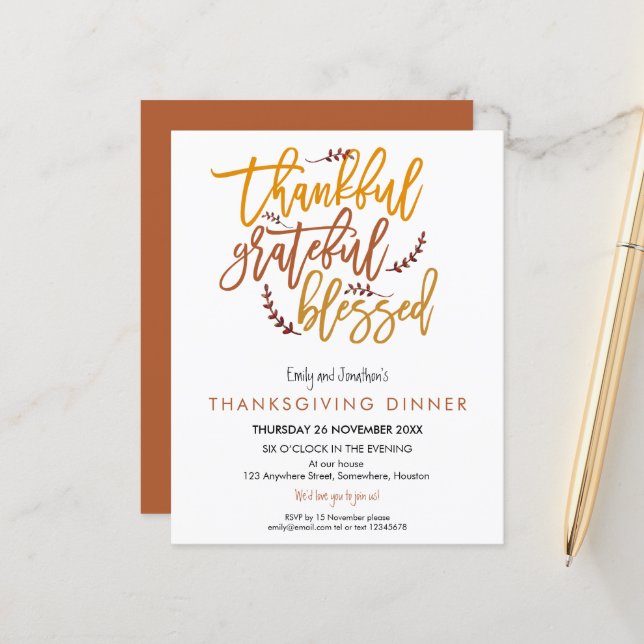 Papier Budget Remerciements Gratuits Béni Thanksgiving (Devant/Arrière en situation)