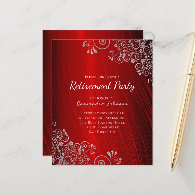 Papier Budget Retraite Party Ruby Red Invitation (Devant/Arrière en situation)