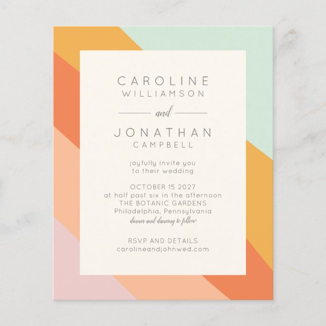 Papier Budget Retro Abstrait Stripes Chic Wedding Invitat (Devant)
