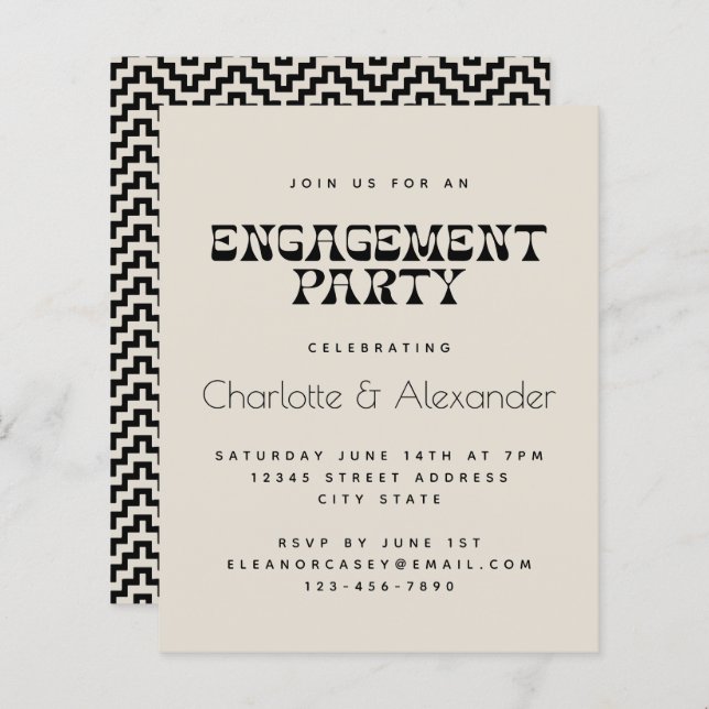 Papier Budget Retro Black and White Engagement Party (Devant / Derrière)