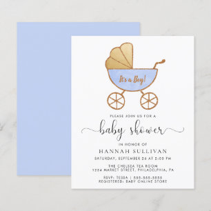 Papier Budget Retro Blue Carriage bébé garçon Invitation