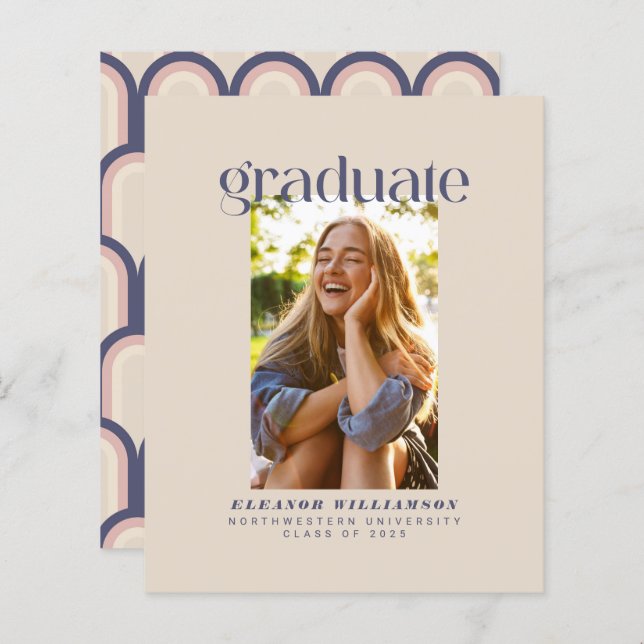 Papier Budget Retro Blush Photo Graduation Faire-part (Devant / Derrière)