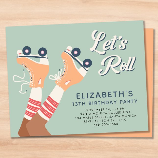 Papier Budget Retro Girls Roller Patinage Anniversaire Fê (Créateur téléchargé)