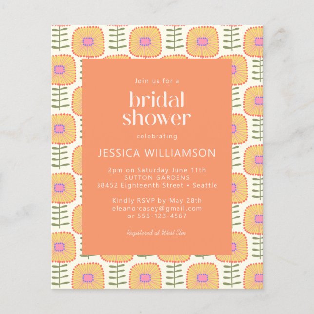Papier Budget Retro Jaune Orange Fête des mariées Fleur (Devant)