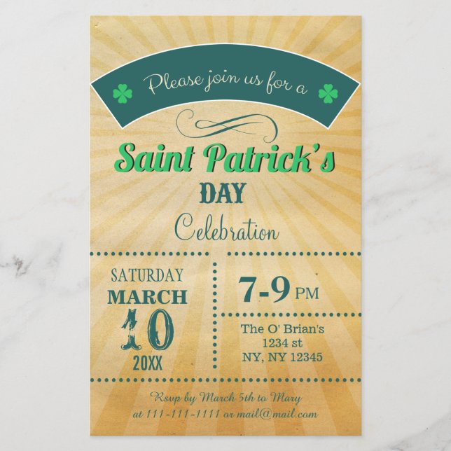 Papier Budget Retro Jour de la Saint Patrick Party Invita (Devant)