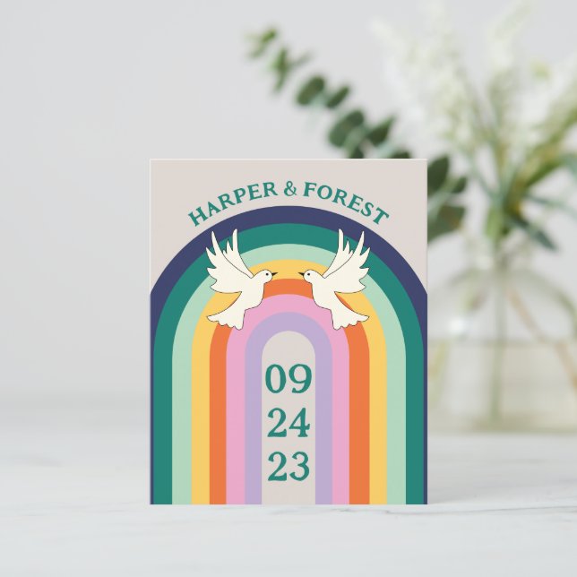 Papier Budget Retro les années 70 Arch Rainbow Invitation (Debout devant)