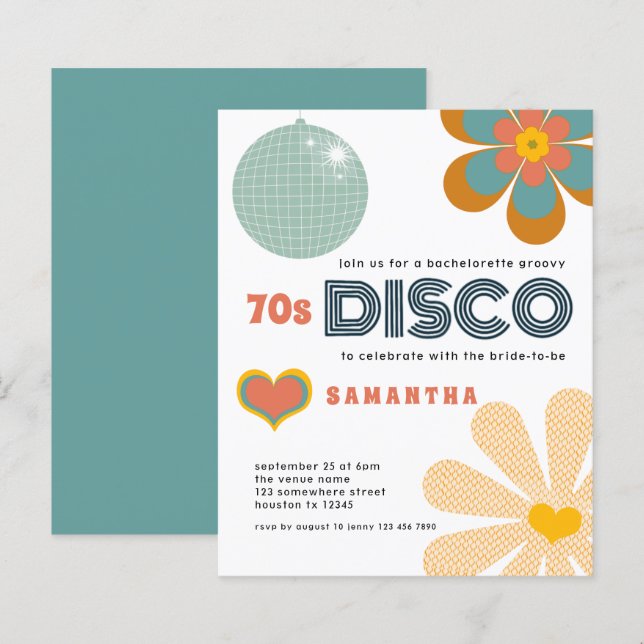 Papier Budget Retro les années 70 Disco BachelorParty Bla (Devant / Derrière)