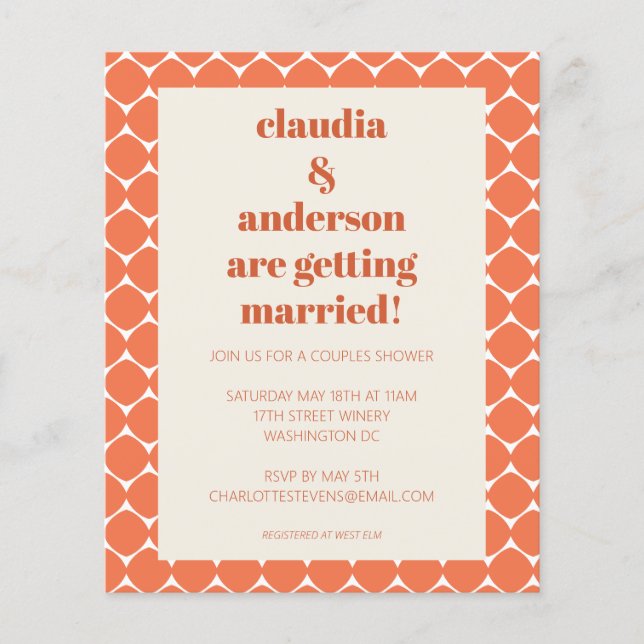 Papier Budget Rétro Orange Géométrie Couples Invitation d (Devant)