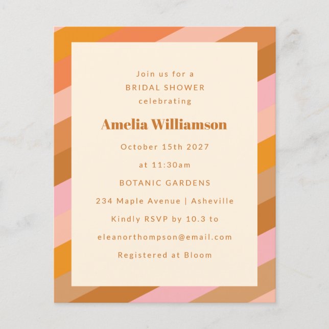 Papier Budget Retro Rose Orange Bridal Shower Invitation (Devant)