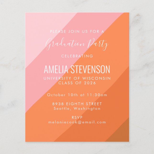 Papier Budget Retro rose orange Invitation de la fête de  (Devant)