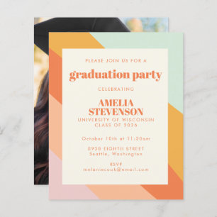 Papier Budget Retro Stripes Photo Grad Party Invitation