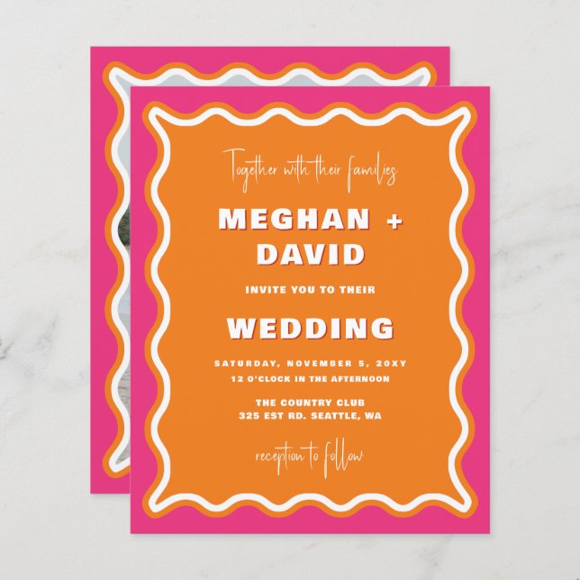 Papier Budget Retro Wavy Pink Orange Mariage photo (Devant / Derrière)