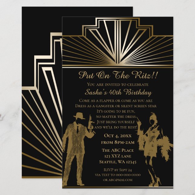 Papier Budget Roaring 20 flapper girl gangster Invitation (Devant / Derrière)