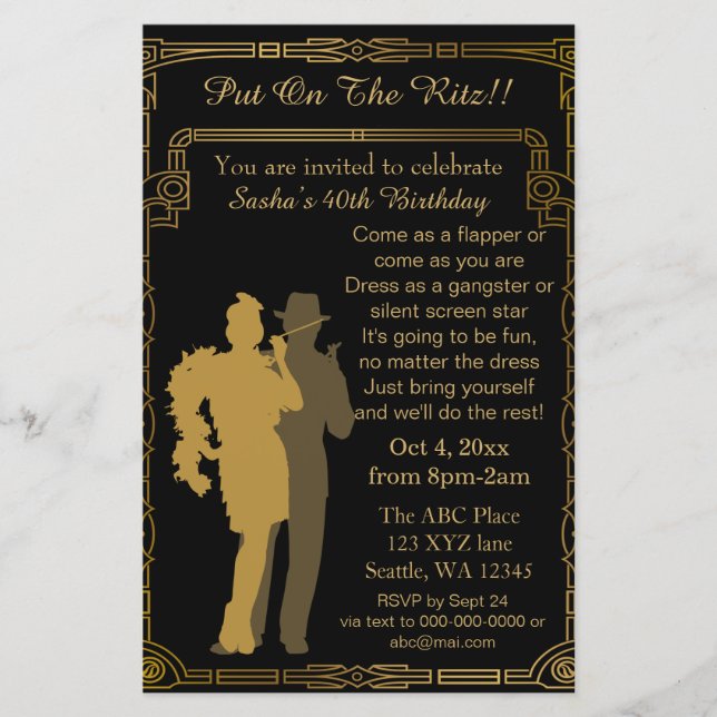 Papier Budget Roaring 20 flapper girl gangster Invitation (Devant)