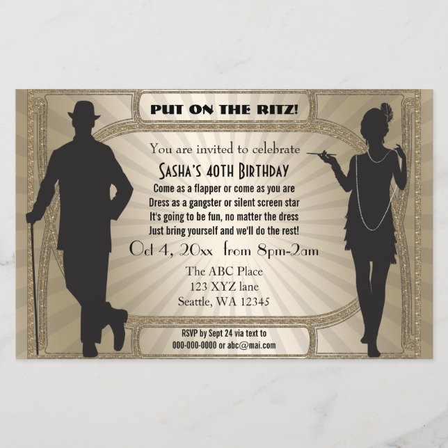 Papier Budget Roaring 20 flapper girl gangster Invitation (Devant)