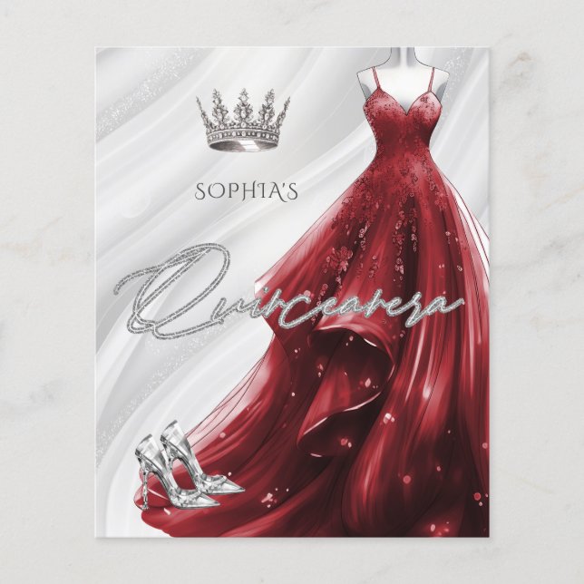 Papier Budget Robe Rouge Bourgogne Quinceañera Invitation (Devant)