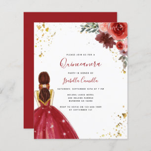 Papier BUDGET Robe Rouge Quinceanera Party Invitation