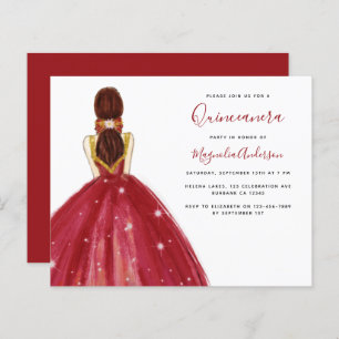 Papier BUDGET Robe Rouge Quinceanera Party Invitation
