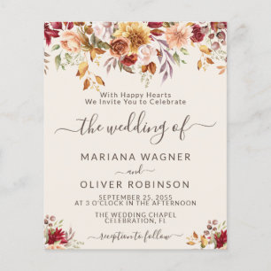 Papier Budget Romantique Automne Floral Mariage d'ivoire