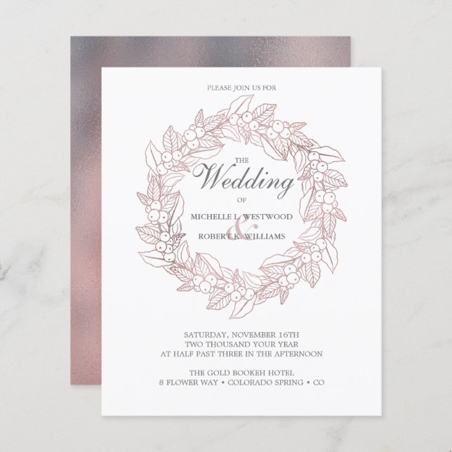 Papier BUDGET Romantique Élégant Rose Mariage de couronne (Devant / Derrière)