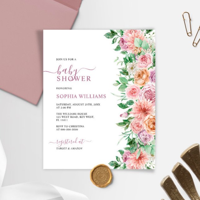 Papier Budget Romantique Rose Flower Baby shower Invitati (Créateur téléchargé)