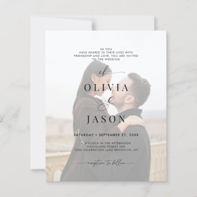 Papier BUDGET Romantique Script Noir Blanc 2 Photo Mariag (Devant)