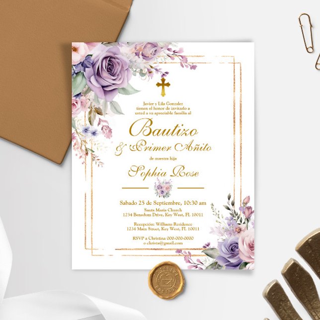 Papier Budget Rosas para Bautizo & Primer Añito Invitatio (Créateur téléchargé)