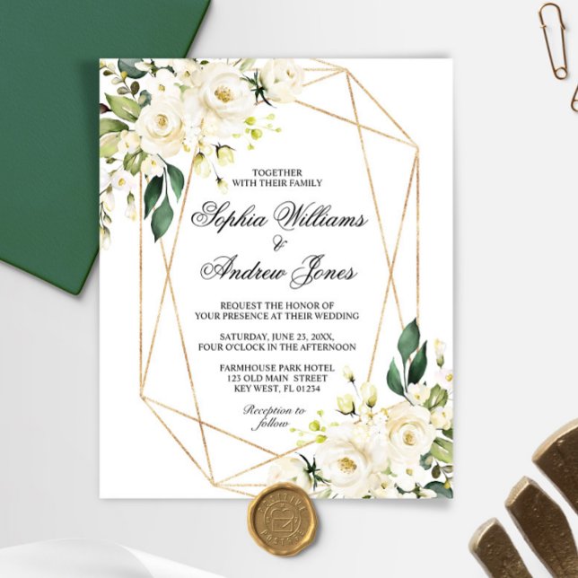 Papier Budget Rose blanche et Faire-part de mariage verte (Créateur téléchargé)