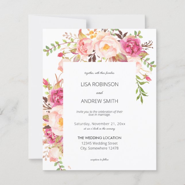 Papier Budget Rose Blush Floral Blanc 2 Mariage (Devant)