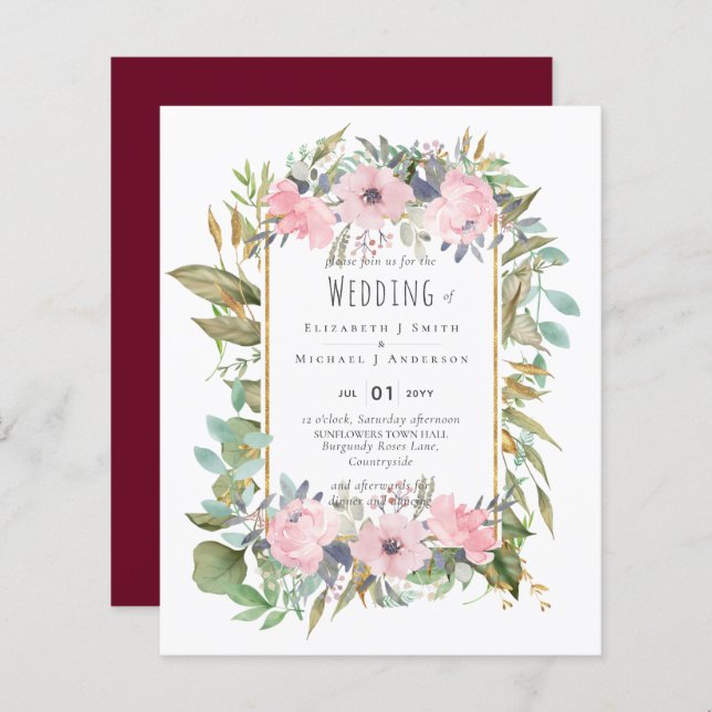 Papier BUDGET Rose Blush Floral Sage Mariage (Devant / Derrière)