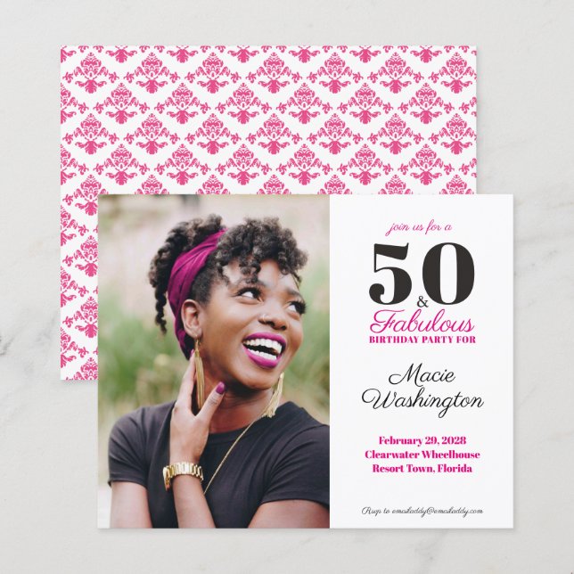 Papier Budget Rose Chaude Motif Damassé 50e Anniversaire (Devant / Derrière)