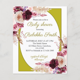 Papier Budget Rose et Bourgogne Baby shower Invitation