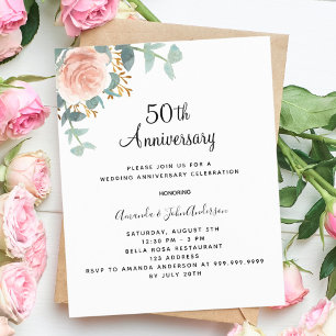 Papier budget rose fleurie rose 50e anniversaire mariage