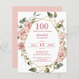 Papier Budget rose floral 100e anniversaire Invitation