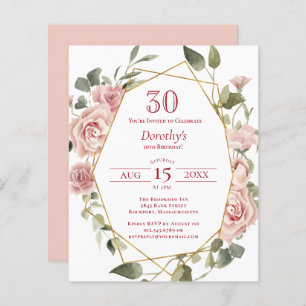 Papier Budget rose floral 30e anniversaire Invitation