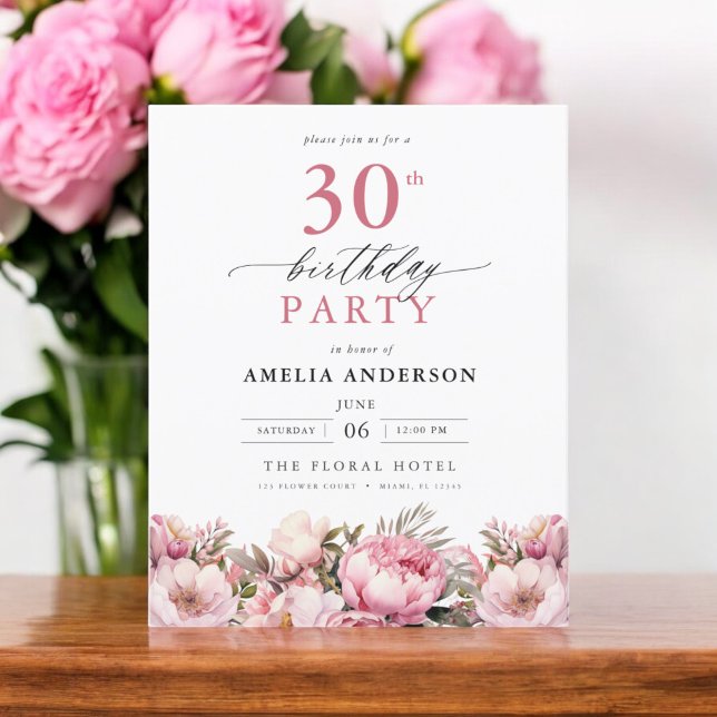 Papier Budget rose floral 30e anniversaire Invitation (Créateur téléchargé)