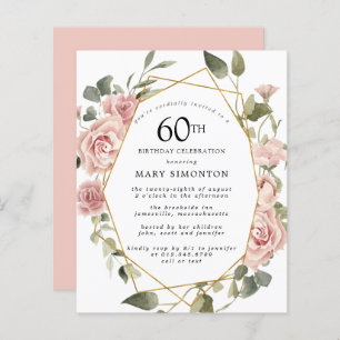 Papier Budget rose floral 60e anniversaire Invitation