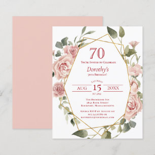 Papier Budget rose floral 70e anniversaire Invitation