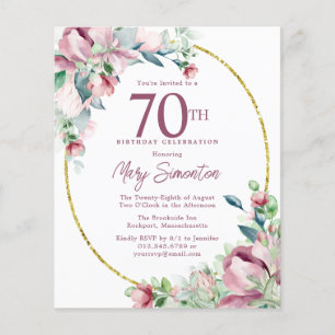 Papier Budget rose floral 70e anniversaire Invitation