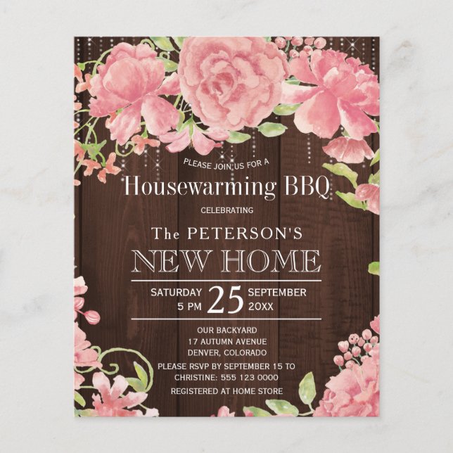 Papier Budget rose floral accueil barbecue invitation (Devant)
